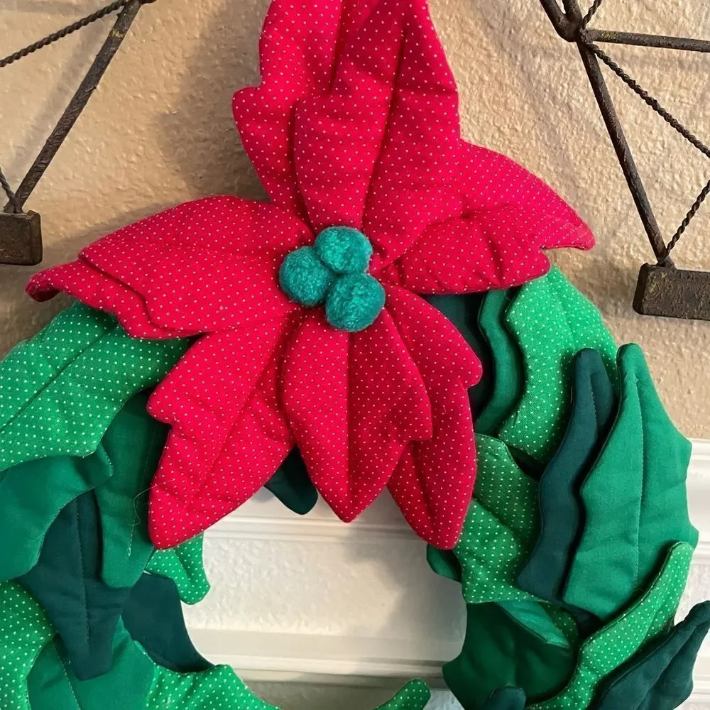 Christmas Cloth Holly Berry Wreaths Handmade 1970’s set of 2